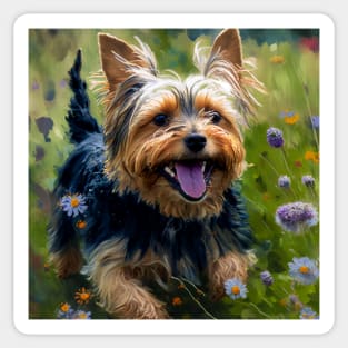 Wildflowers and Yorkshire Terrier Impressionist Art Print Sticker